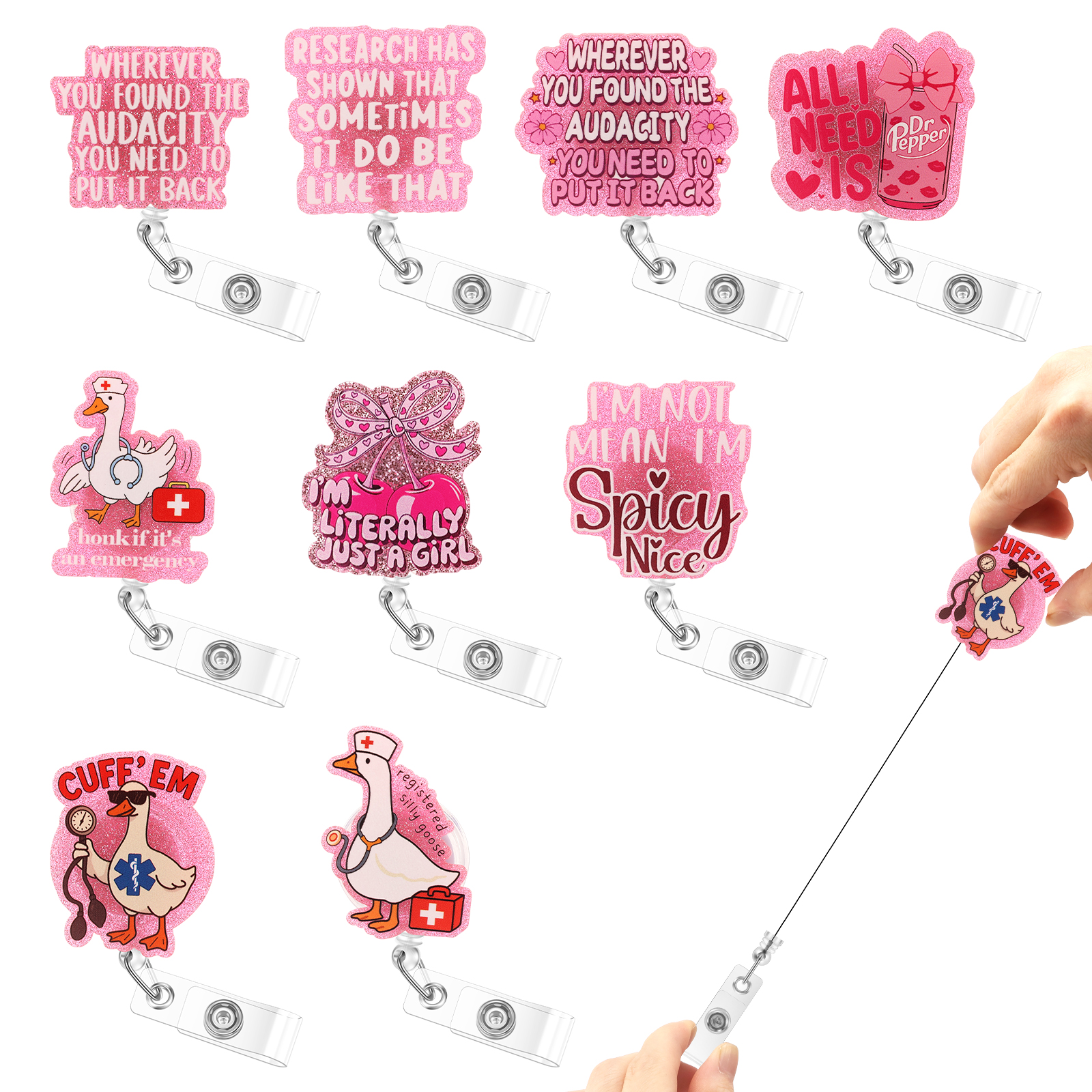 Xray Tech Accessories - 9Pcs Funny Nurse Badge Reels Retractable