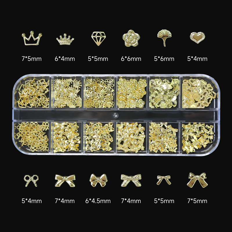Y2K Tech Accessories - 12Grids Gold/Silver 3D Nail Art Charms